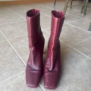Elegant Burgundy Leather Ankle Boots